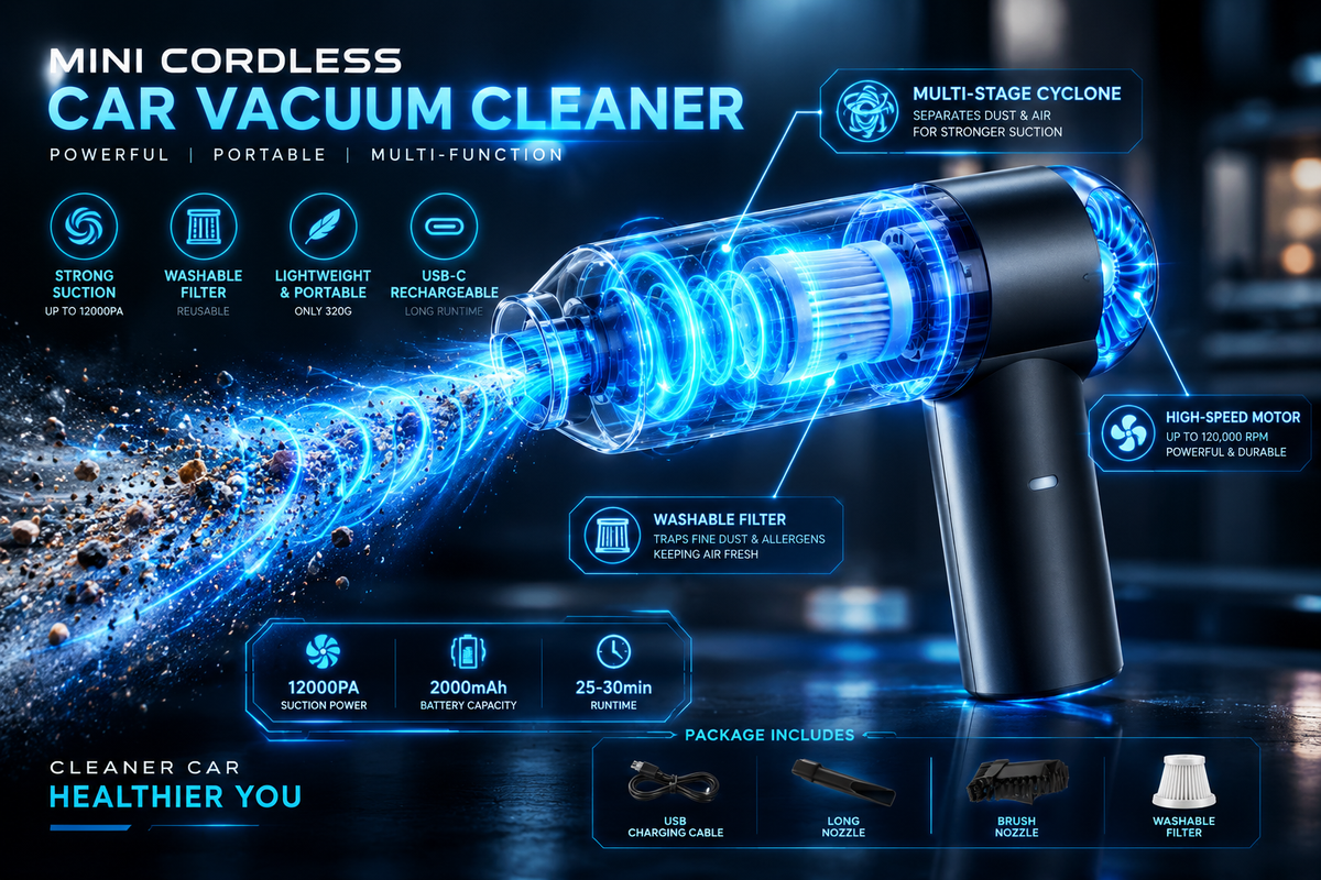 Mini Portable Car Vacuum Cleaner & Air Blower