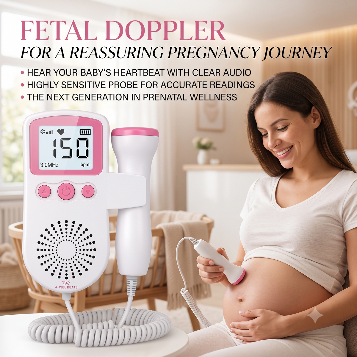 Fetal Doppler Baby Heart Monitor for Pregnancy, Baby Heart Beat Checking Machine (Free Battery - 2 Piece)