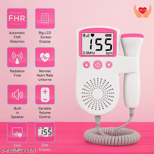 Fetal Doppler Baby Heart Monitor for Pregnancy, Baby Heart Beat Checking Machine (Free Battery - 2 Piece)